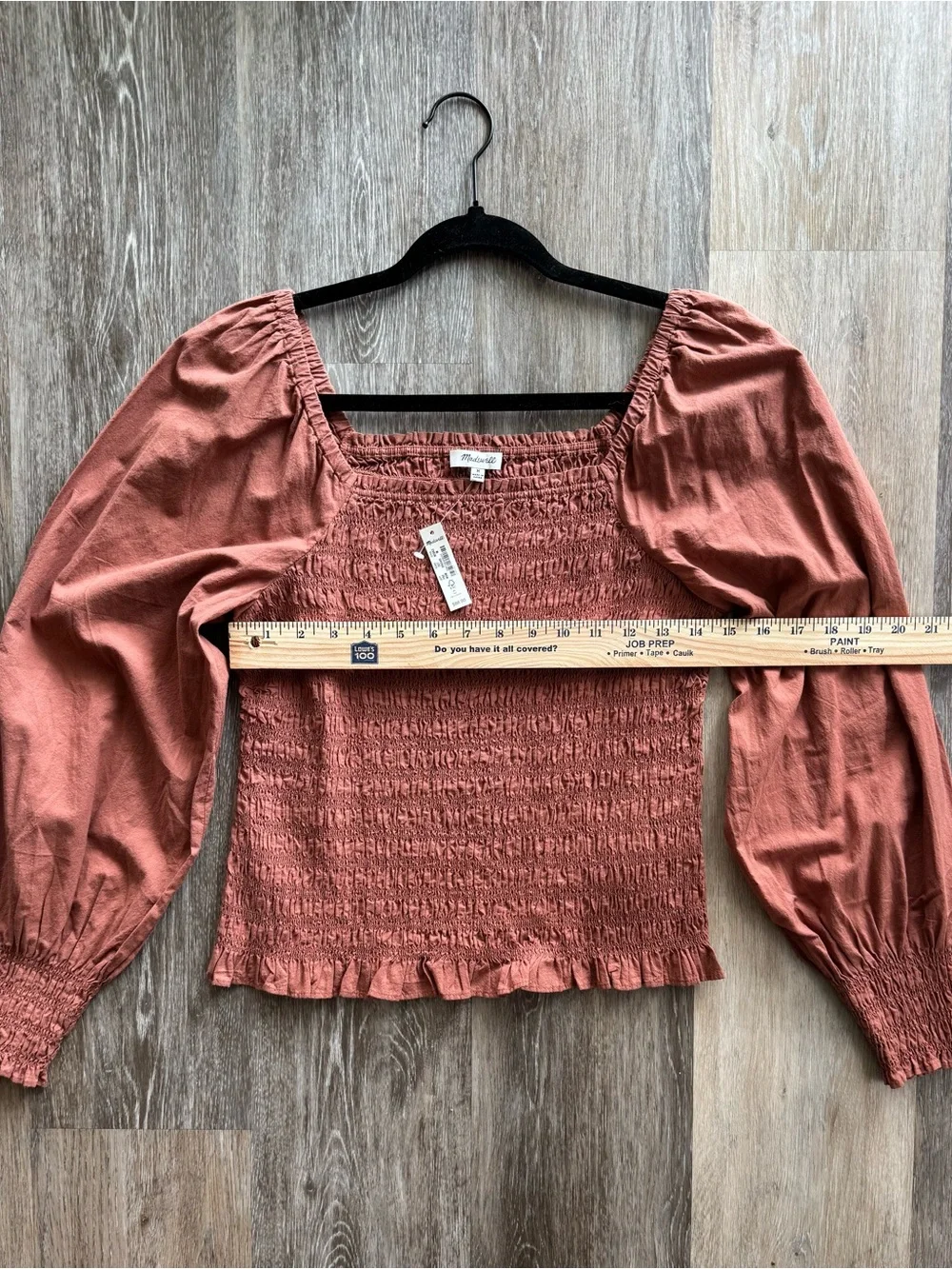 NWT Madewell Smocked Puff Sleeve Top Rust M